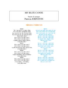 MY BLUE CANOE Paroles & musique Patricia JOHNSTON  I SEE THE SUN