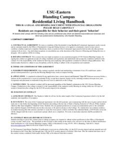 USU-Eastern Blanding Campus Residential Living Handbook THIS IS A LEGAL AND BINDING DOCUMENT WITH FINANCIAL OBLIGATIONS PLEASE READ CAREFULLY
