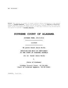 Rel: Notice: This opinion is subject to formal revision before publication in the advance sheets of Southern Reporter. Readers are requested to notify the Reporter of Decisions, Alabama Appellate Courts, 300 