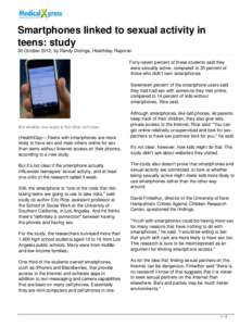 Smartphones linked to sexual activity in teens: study