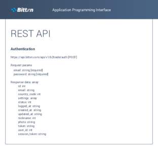 Application Programming Interface  REST API Authentication https://api.bittxn.com/api/v1/b2trade/auth [POST] Request params