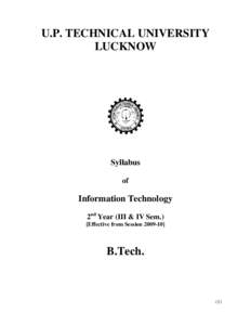 U.P. TECHNICAL UNIVERSITY LUCKNOW Syllabus of