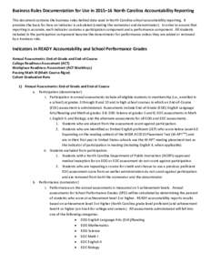 Business Rules Documentation for Use in 2015–16 North Carolina Accountability Reporting This document contains the business rules behind data used in North Carolina school accountability reporting. It provides the basi