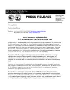 U.S. Fish and Wildlife Service Mountain-Prairie Region PRESS RELEASE  Public Affairs Office