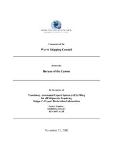 Comments of the  World Shipping Council Before the