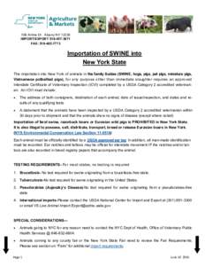 10B Airline Dr. Albany NYIMPORT/EXPORTFAX: Importation of SWINE into New York State