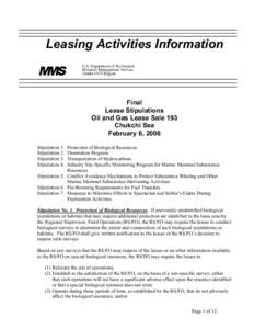 Leasing Activities Information U.S. Department of the Interior Minerals Management Service Alaska OCS Region  Final