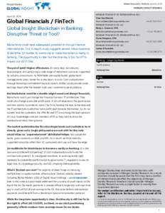 Global Financials / FinTech: Global Insight: Blockchain in Banking: Disruptive Threat or Tool?