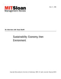May 21, 2009  An interview with Yossi Sheffi Sustainability: Economy, then Environment