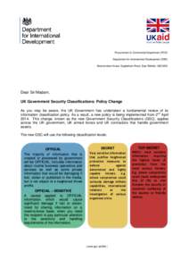 UK Government Security Classifications: Policy Change: Letter to suppliers