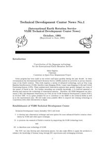 Technical Development Center News No.1  (International Earth Rotation Service VLBI Technical Development Center News) October, 1991