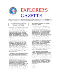 EXPLORER’S GAZETTE Volume 1, Issue 3 Old Antarctic Explorers Association, Inc