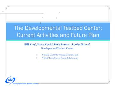 The Developmental Testbed Center: Current Activities and Future Plan Bill Kuo1, Steve Koch2, Barb Brown1, Louisa Nance1 Developmental Testbed Center 1.  2. 