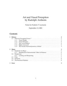 Art and Visual Perception by Rudolph Arnheim Notes by Frederic F. Leymarie September 12, 2001  Contents