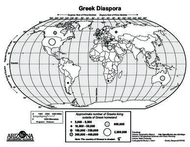 Greek Diaspora Degrees West of Prime Meridian 180° 160° 140° 120° 100° 80° 60°