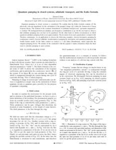 PHYSICAL REVIEW B 68, 155303 共2003兲  Quantum pumping in closed systems, adiabatic transport, and the Kubo formula Doron Cohen Department of Physics, Ben-Gurion University, Beer-Sheva 84105, Israel 共Received 8 April