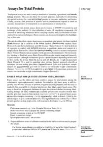 Assays for Total Protein  UNIT 3.4 Total protein assays are used to analyze hundreds of industrial, agricultural, and biotechnology products. They are also basic for research purposes, especially for determining the spec