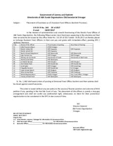 Government of Jammu and Kashmir Directorate of J&K Funds Organisation: Old Secretariat Srinagar Subject: - Placement of Examiners as I/C Assistant Fund Officers (Kashmir Province).