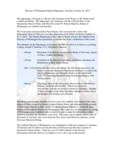 Diocese of Wilmington Marian Pilgrimage, Saturday, October 26, 2013