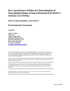 Dow AgroSciences Petition for Determination of Nonregulated Status of Insect-Resistant DASSoybean01p) OECD Unique Identifier: DASEnvironmental Assessment
