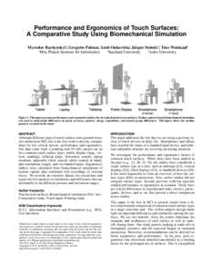 Performance and Ergonomics of Touch Surfaces: A Comparative Study using Biomechanical Simulation