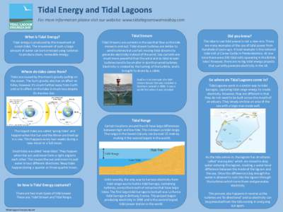 Tidal Energy and Tidal Lagoons For more information please visit our website: www.tidallagoonswanseabay.com Tidal Stream What is Tidal Energy? Tidal energy is produced by the movement of