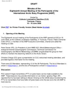 Minutes of the IABP-18  DRAFT Minutes of the Eighteenth Annual Meeting of the Participants of the International Arctic Buoy Programme [IABP]