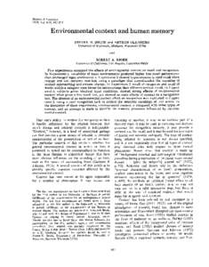 Memory & Cognition 1978, Vol[removed]Environmental context and human memory STEVEN M. SMITH and ARTHUR GLENBERG Universi(v of Wisconsin, Madison, Wisconsin 53706