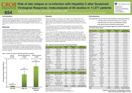 Risk of late relapse or re-infection with Hepatitis C after Sustained Virological Response: meta-analysis of 66 studies in 11,071 patients 654  Andrew Hill1, Bryony Simmons2, Jawaad Saleem2, and Graham Cooke2