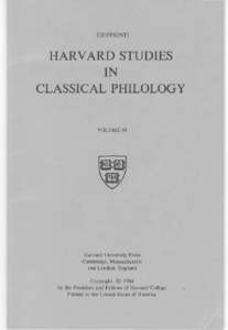 [OFFPRINT]  HARVARD STUDIES IN CLASSICAL PHILOLOGY