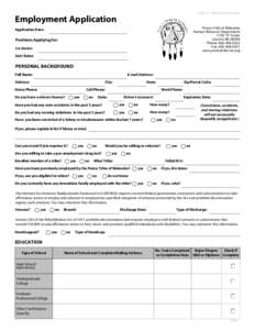 Form 14 - PTN Job Application  Employment Application Ponca Tribe of Nebraska Human Resource Department
