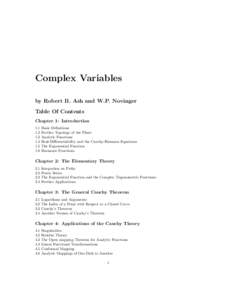 Complex Variables by Robert B. Ash and W.P. Novinger Table Of Contents Chapter 1: Introduction[removed]