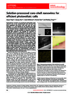 LETTERS PUBLISHED ONLINE: 21 AUGUST 2011 | DOI: NNANOSolution-processed core–shell nanowires for efﬁcient photovoltaic cells Jinyao Tang1,3†, Ziyang Huo1,3†, Sarah Brittman1,3, Hanwei Gao1,3 and
