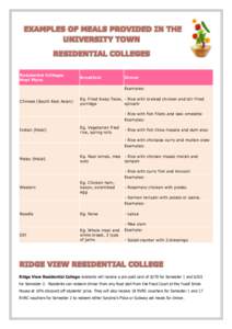 EXAMPLES OF MEALS PROVIDED IN THE UNIVERSITY TOWN RESIDENTIAL COLLEGES Residential Colleges Meal Plans