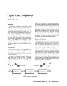 Digital Audio Compression By Davis Yen Pan Abstract Compared to most digital data types, with the exception of digital video, the data rates associated with uncompressed digital audio are substantial. Digital audio compr