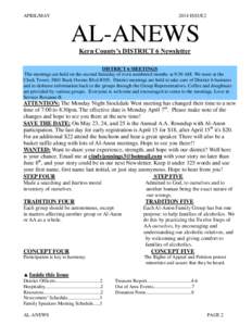 APRIL/MAY[removed]ISSUE2 AL-ANEWS Kern County’s DISTRICT 6 Newsletter
