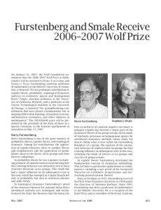 Furstenberg and Smale Receive 2006–2007 Wolf Prize, Volume 54, Number 6