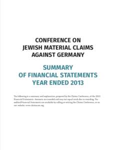 CONFERENCE ON JEWISH MATERIAL CLAIMS AGAINST GERMANY SUMMARY OF FINANCIAL STATEMENTS