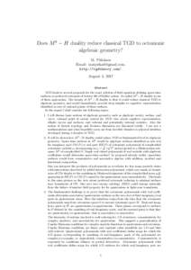 Does M 8 − H duality reduce classical TGD to octonionic algebraic geometry? M. Pitk¨anen Email: . http://tgdtheory.com/. August 3, 2017
