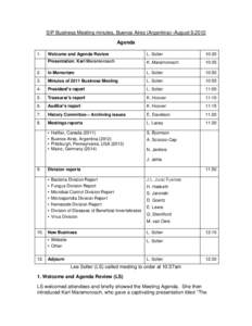 SIP Business Meeting minutes, Buenos Aires (Argentina)–August 9,2012 Agenda 1. Welcome and Agenda Review