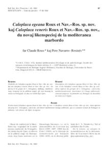97  Bull. Soc. linn. Provence, t. 43, 1992 ISSN – Date de parution : Caloplaca egeana Roux et Nav.–Ros. sp. nov.