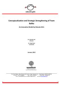 Conceptualization and Strategic Strengthening of Team Balika An Innovative Model by Educate Girls Dr. Sharada Jain Director