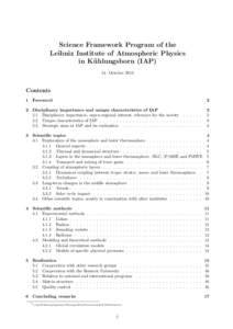 Science Framework Program of the Leibniz Institute of Atmospheric Physics in K¨ uhlungsborn (IAP) 14. October 2013