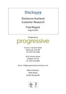 Disclosure Scotland Customer Research Final Report AugustPrepared by