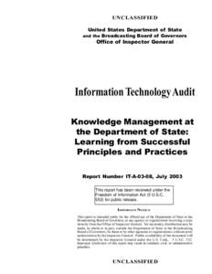 UNCLASSIFIED United States Department of State and the Broadcasting Board of Governors Office of Inspector General
