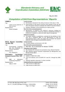 Standards Advisory and Coordination Committee (SACCom) May 24, 2002 Compilation of SACCom Representatives’ Reports CISPR H