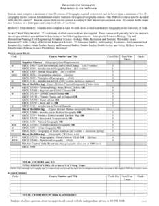 DEPARTMENT OF GEOGRAPHY REQUIREMENTS FOR THE MAJOR Students must complete a minimum of nine (9) courses of Geography required coursework (see list below) plus a minimum of five (5) Geography elective courses for a minimu