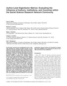 Author‐level Eigenfactor metrics: Evaluating the influence of authors, institutions, and countries within the social science research network community