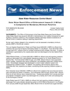 Microsoft Word - Press Release State Water Board issues $1.8 million in Mandatory Minimum Penalties Against Eight Facilities.do