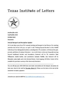 Texas Institute of Letters  Oct/Nov/Dec 2013 Jan/Feb/Mar 2014 DOUBLE ISSUE Newsletter